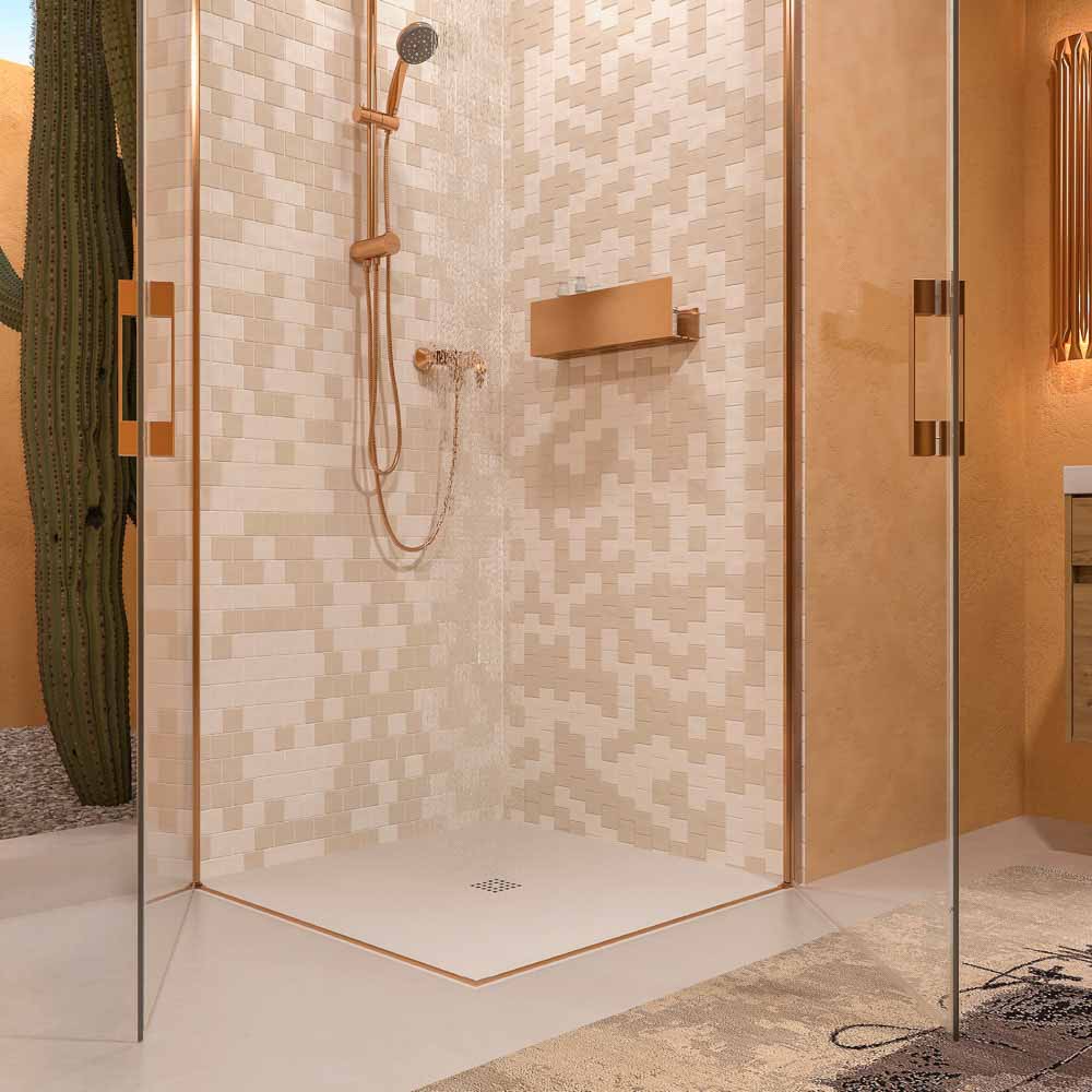 Mampara OPEN cuadrada 2 puertas abierta cobre 1