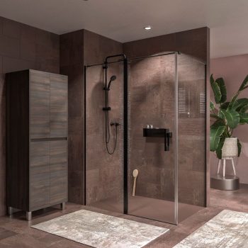 Mampara OPEN rectangular 2 fijos 1 puerta negro 1