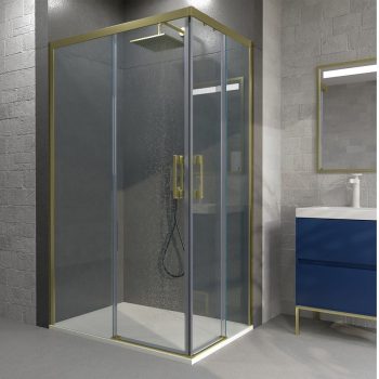 Mampara de ducha FLARE rectangular 2 fijos 2 puertas correderas ORO MATE