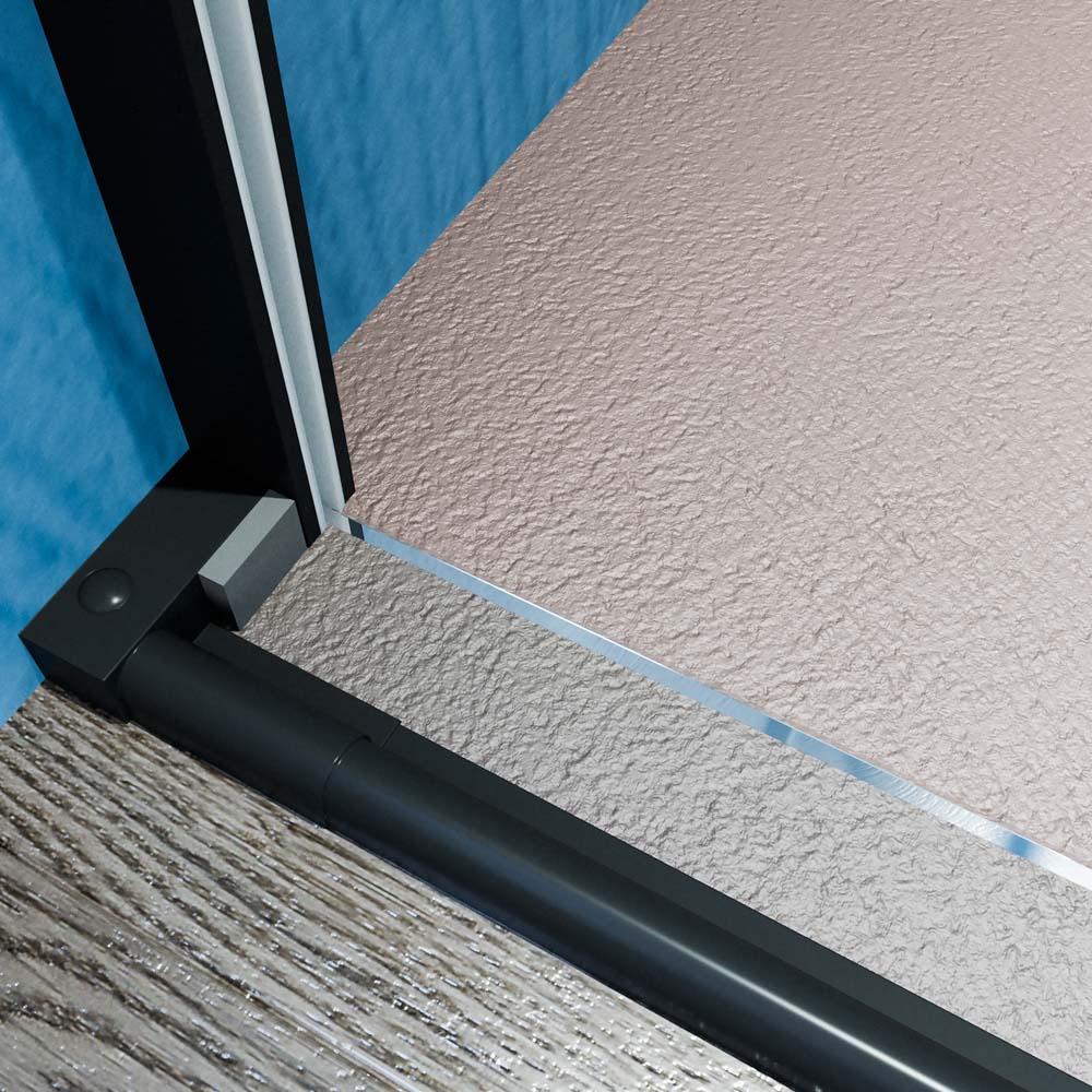 Mampara de ducha frontal 1 fijo 1 puerta corredera sin perfil superior VERONA acabado NEGRO MATE 1 1