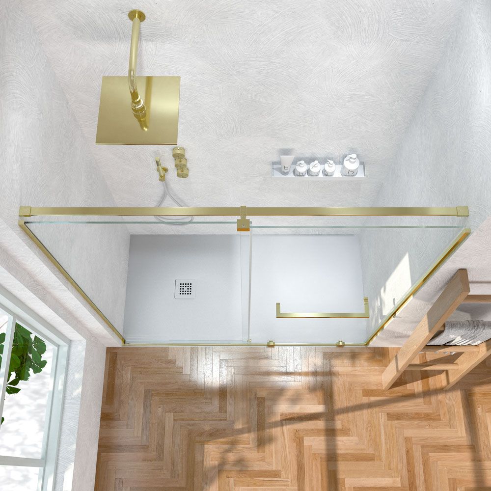 Mampara de ducha frontal 1 fijo 1 puerta corredera sin perfil superior VERONA acabado ORO 10 1