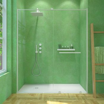 Mampara de ducha frontal 1 fijo 1 puerta corredera sin perfil superior VERONA blanco mate 5 1