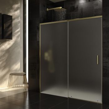 Mampara ducha AXER frontal 1 fijo 1 puerta oro mate vidrio mate 4