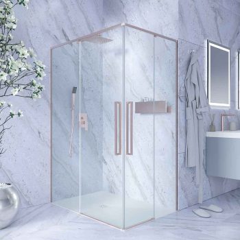 Mampara ducha PETRA rectangular 2 fijos 2 puertas ORO ROSA 1