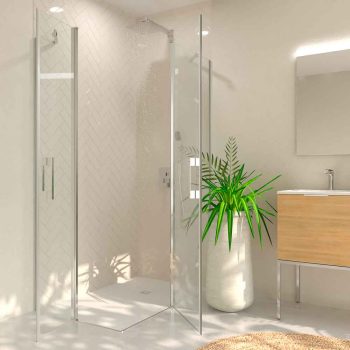 Varobath Mampara de ducha OPEN 2 fijos 2puertas abatibles cromo brillo 1 1