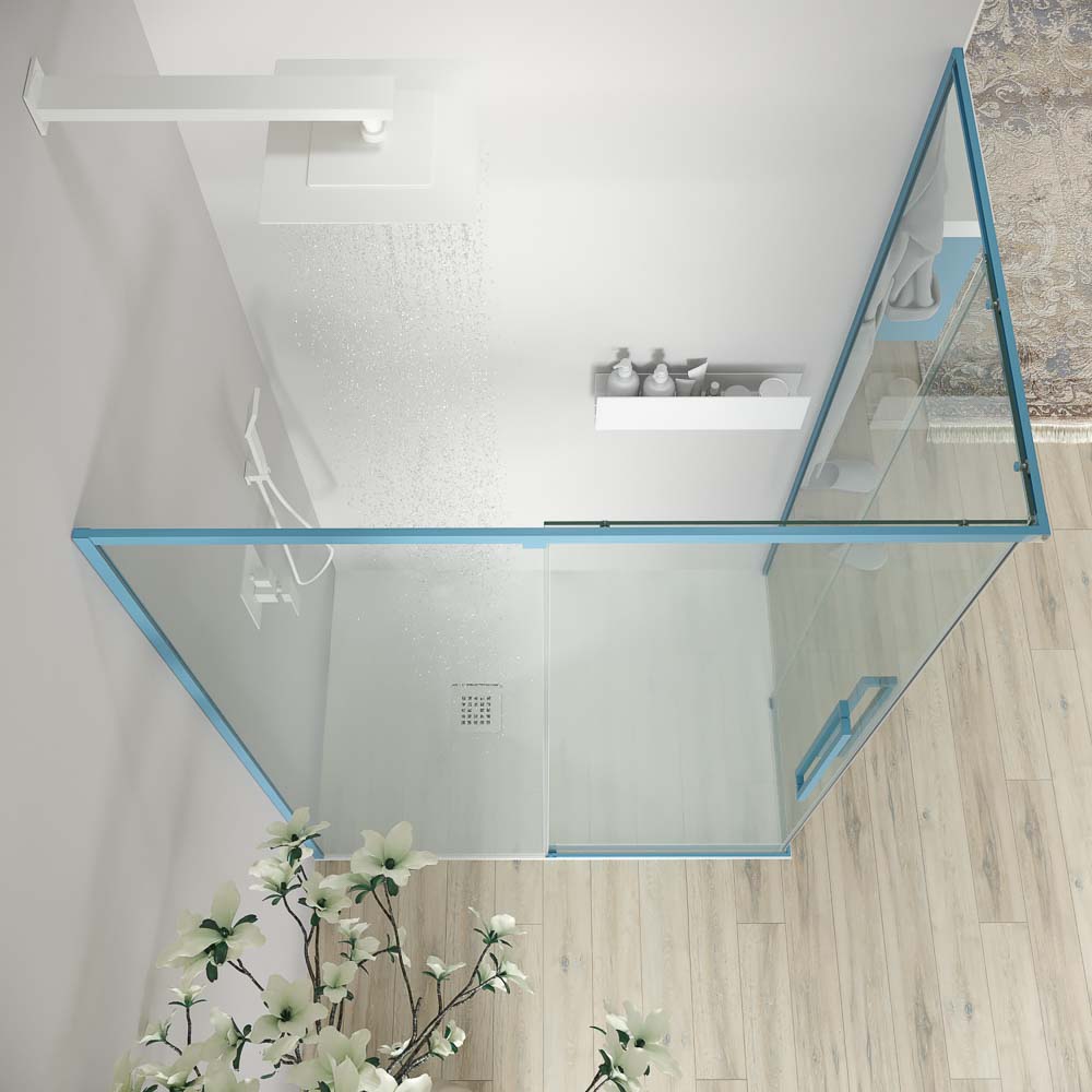 Varobath PETRA mampara rectangular 2 fijos 2 puertas azul claro 1 1