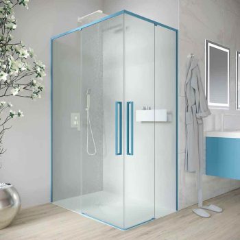 Varobath PETRA mampara rectangular 2 fijos 2 puertas azul claro 7