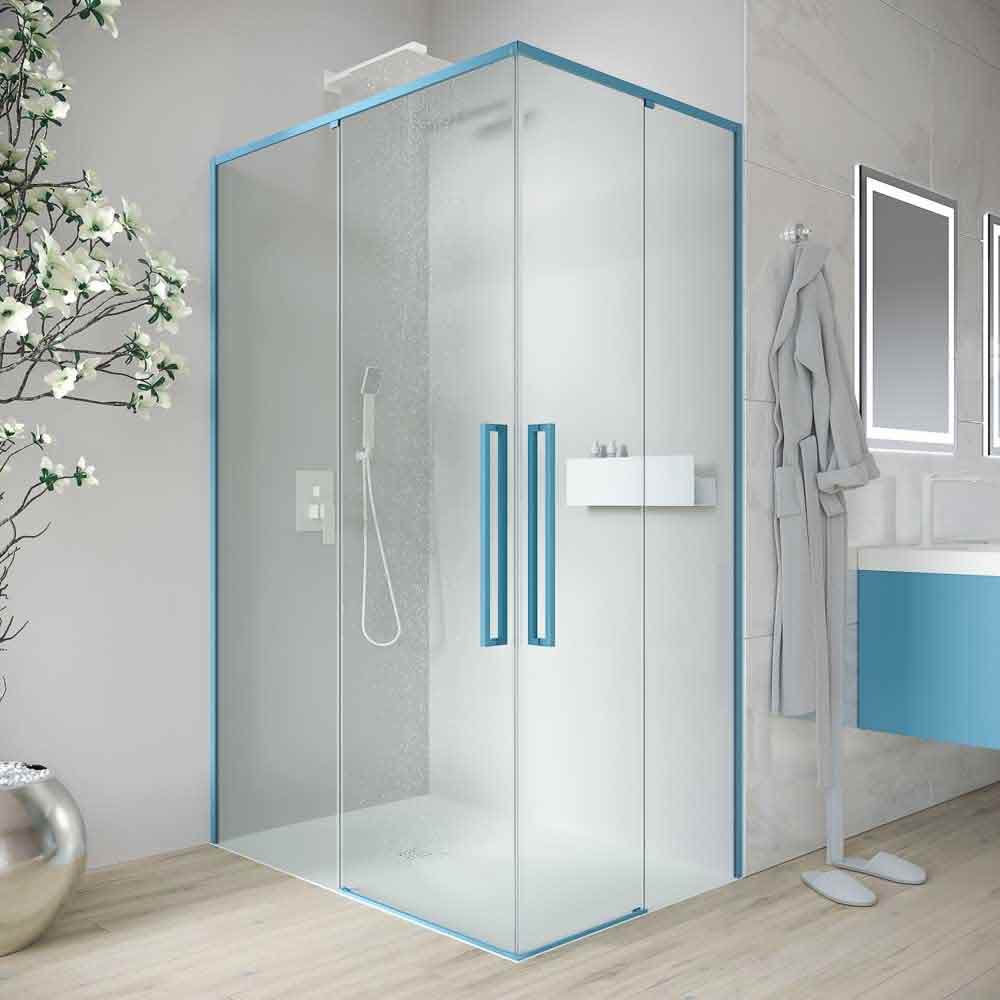 Varobath PETRA mampara rectangular 2 fijos 2 puertas azul claro 7