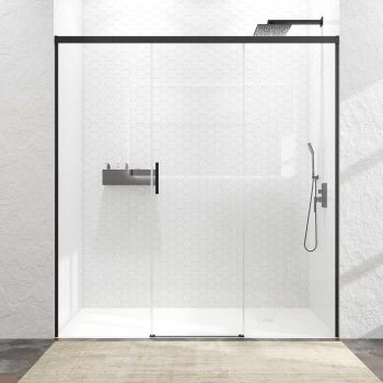 Varobath mampara de ducha BASIC frontal 1 fijo 1 puerta 1 fijo negro