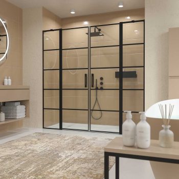 Varobath mampara de ducha OPEN frontal 2 fijos 2 puertas correderas decorado industrial 3