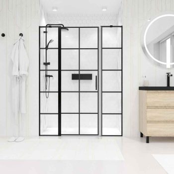 Varobath mampara ducha OPEN 2 fijos 1 puerta decorado industrial negro