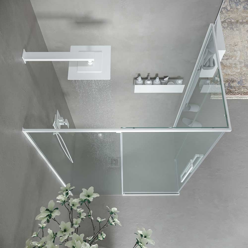 Varobath mampara ducha PETRA rectangular 2 fijos 2 puertas blanco mate 1 1