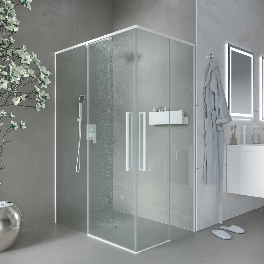 Varobath mampara ducha PETRA rectangular 2 fijos 2 puertas blanco mate 6