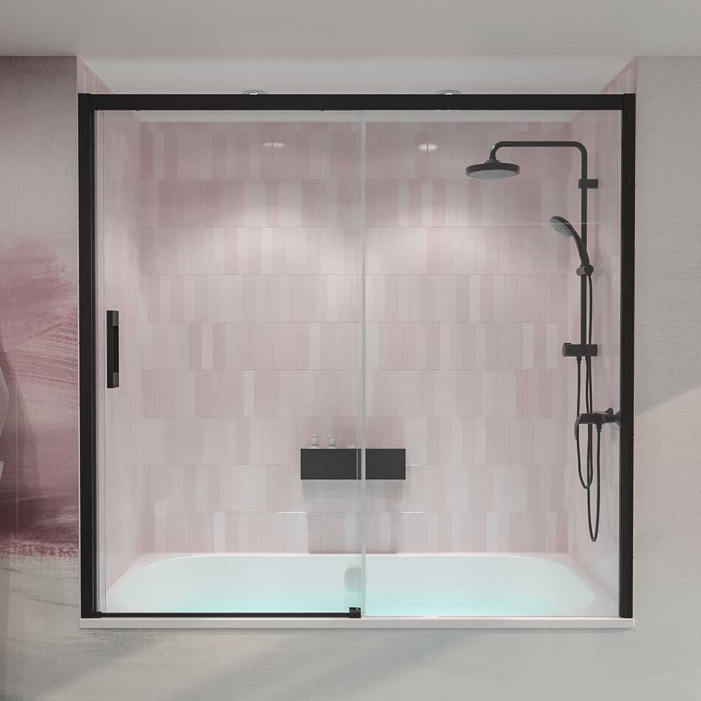Mampara de banera FLARE frontal 1 fijo puerta corredera NEGRO 1.jpg
