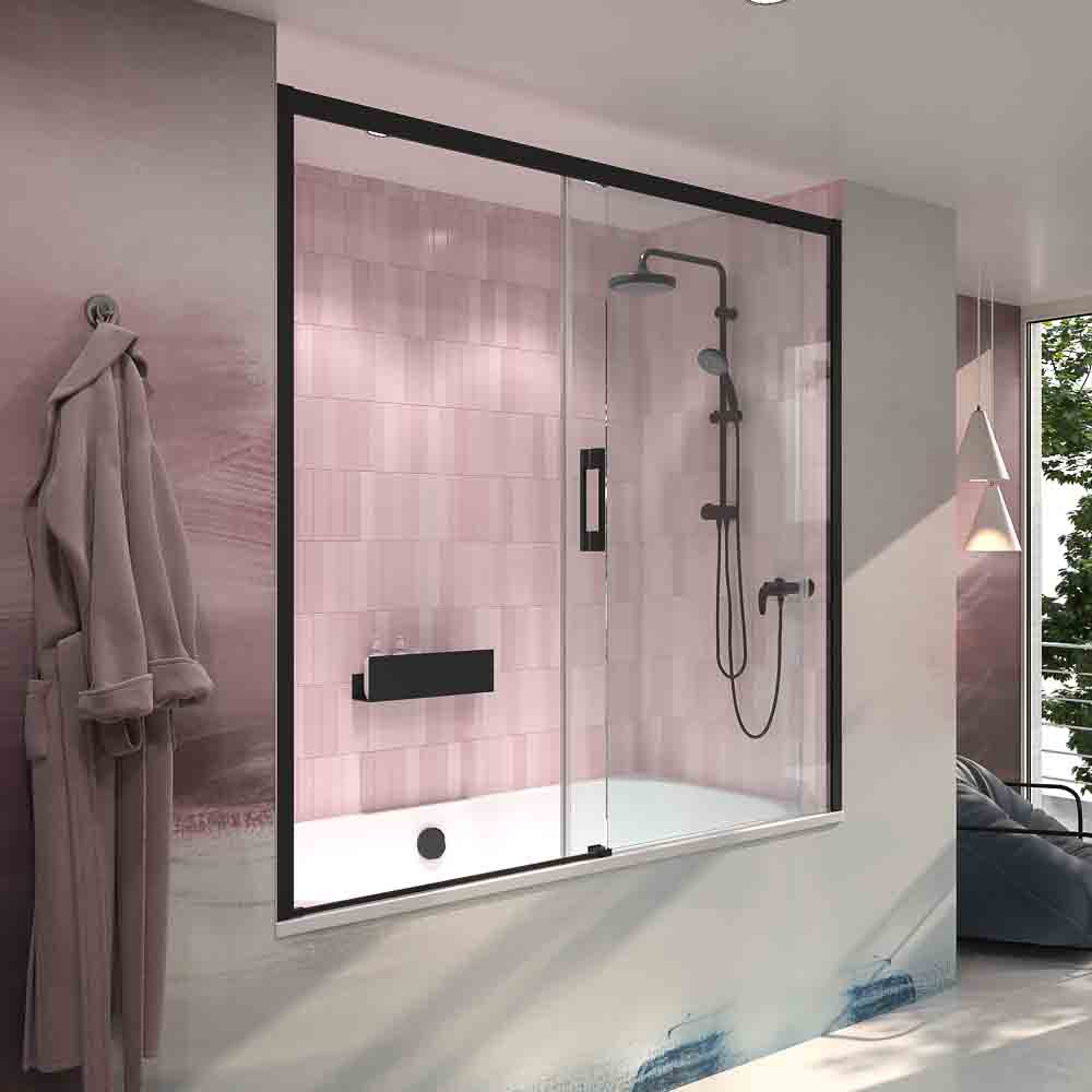 Mampara de banera FLARE frontal 1 fijo puerta corredera NEGRO.jpg