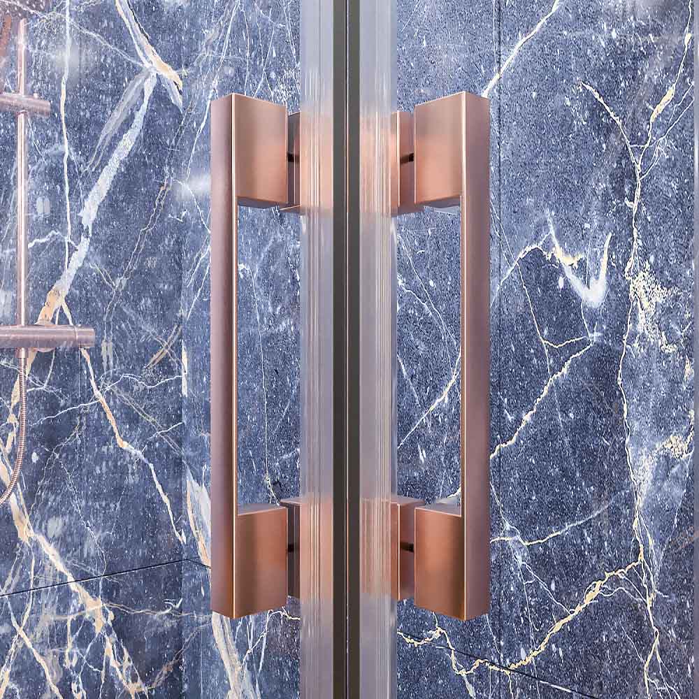 Mampara de ducha rectangular 2 fijos 2 puertas correderas FLARE detalle tiradores COBRE.jpg