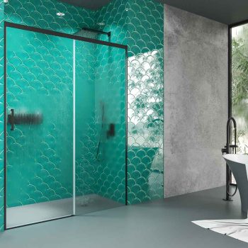 Varobath Basic frontal 1 fijo 1 puerta corredera negro 1.jpg