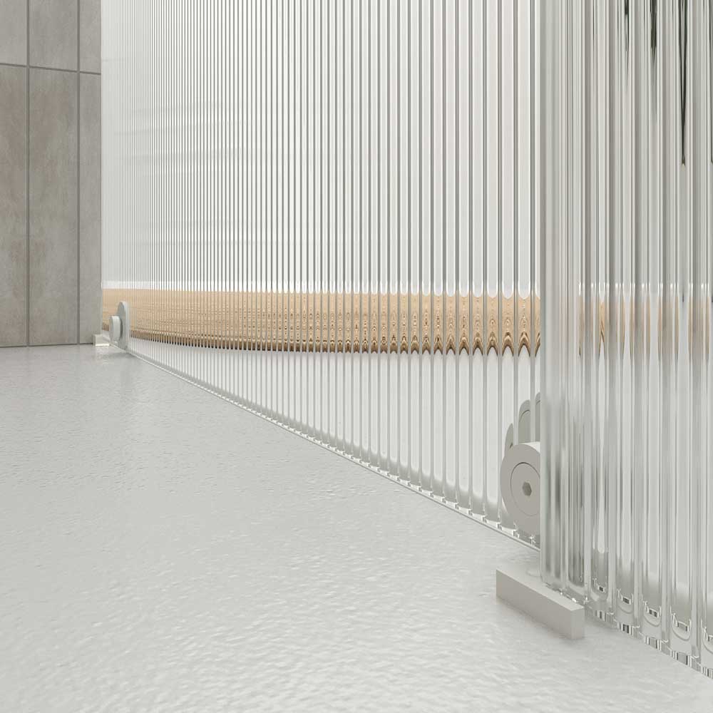 Varobath Mampara de ducha ANDREA 1 frontal 1 fijo 1 puerta corredera rueda inferior vidrio acanalado 2.jpg