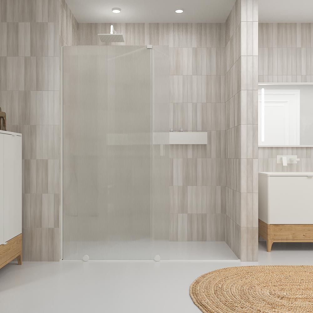 Varobath Mampara de ducha ANDREA 1 frontal 1 fijo 1 puerta corredera rueda inferior vidrio acanalado.jpg