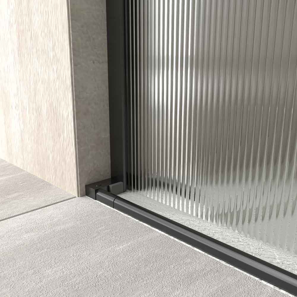 Varobath mampara de ducha ANDREA 1 fijo 1 puerta abierta negro mate vidrio acanalado3.jpg