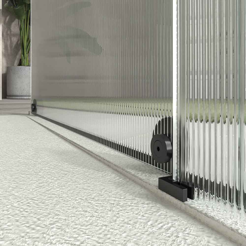 Varobath mampara de ducha ANDREA 1 fijo 1 puerta abierta negro mate vidrio acanalado4.jpg