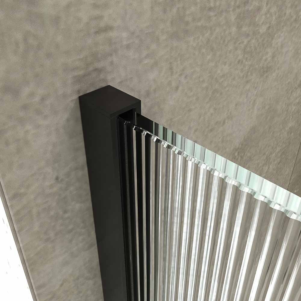 Varobath mampara de ducha ANDREA 1 fijo 1 puerta abierta negro mate vidrio acanalado6.jpg