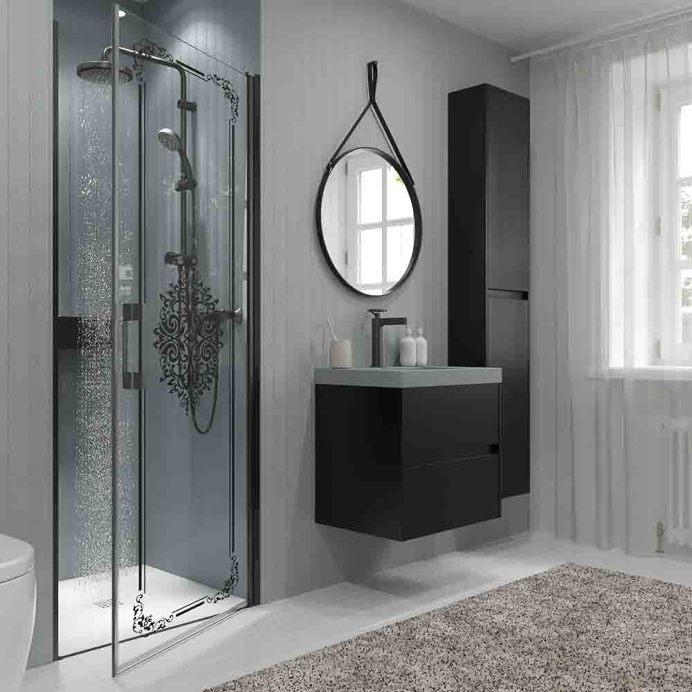 Varobath mampara de ducha OPEN 1 puerta negro serigrafiada CLASSIC.jpg