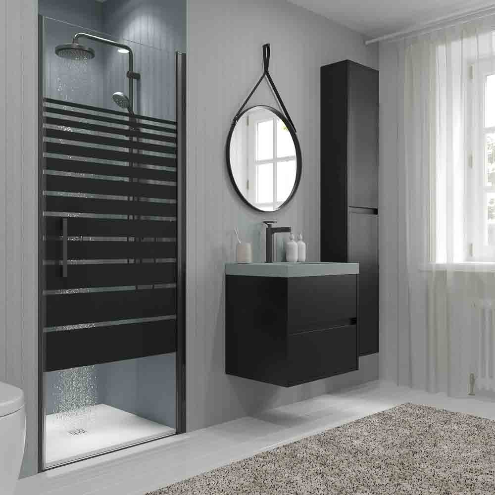 Varobath mampara de ducha OPEN 1 puerta negro serigrafiada FILA.jpg