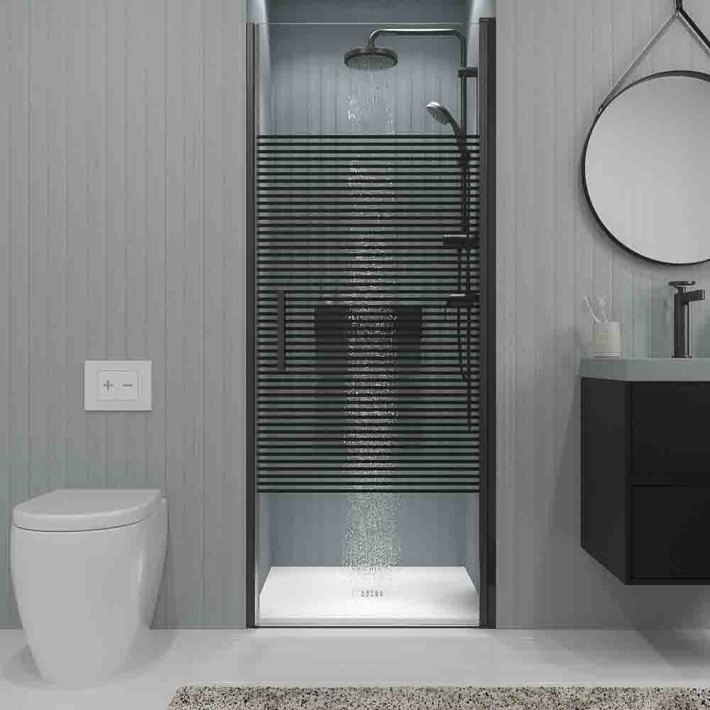 Varobath mampara de ducha OPEN 1 puerta negro serigrafiada NET LINE.jpg