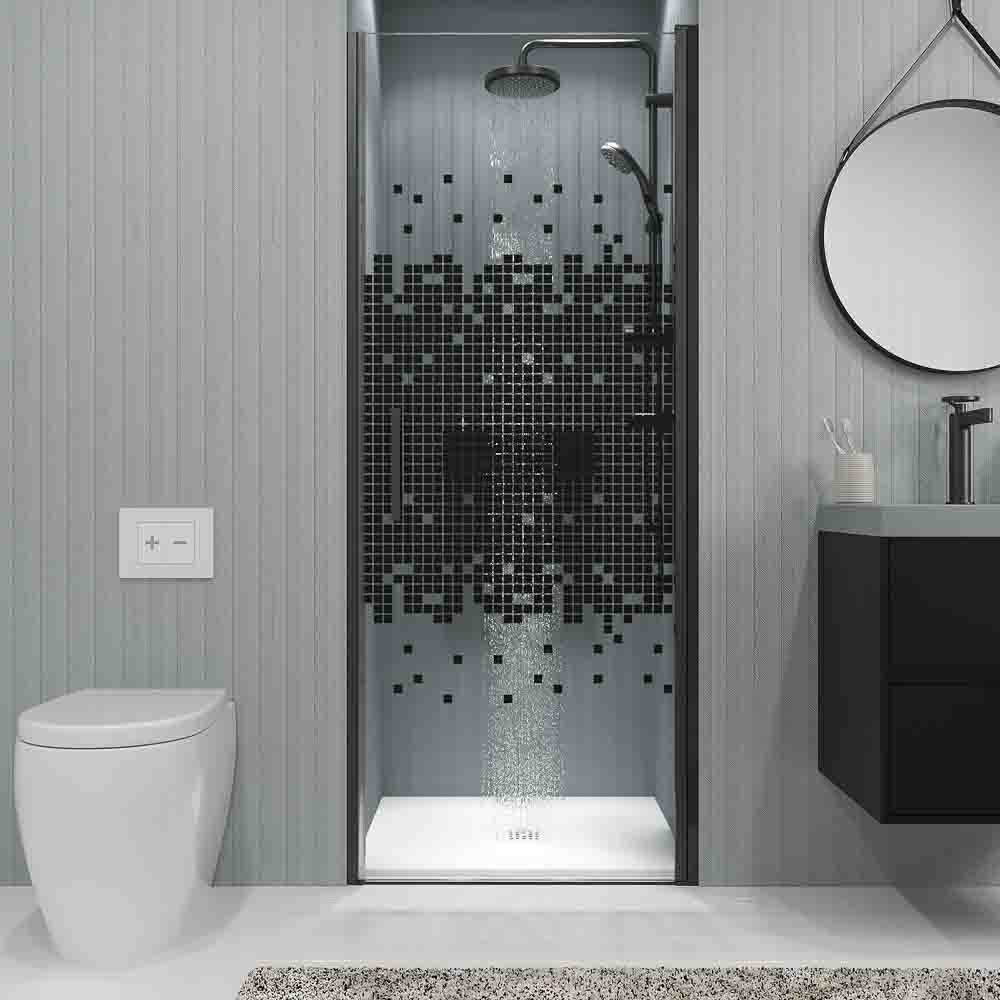 Varobath mampara de ducha OPEN 1 puerta negro serigrafiada TROP.jpg