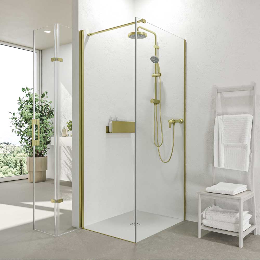 Mampara de ducha SINTESIS rectangular 1 fijo 1 puerta plegable oro mate1.jpg