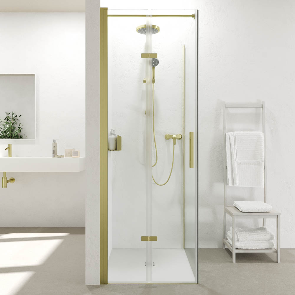 Mampara de ducha SINTESIS rectangular 1 fijo 1 puerta plegable oro mate3.jpg