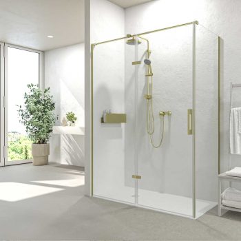 Mampara de ducha rectangular 2 fijos 1 puerta abatible SILEX oro mate.jpg