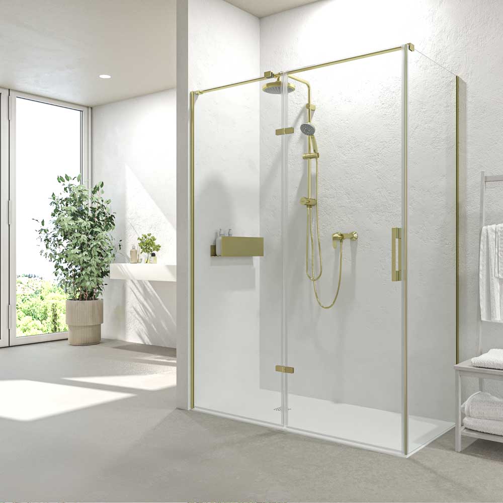 Mampara de ducha rectangular 2 fijos 1 puerta abatible SILEX oro mate.jpg