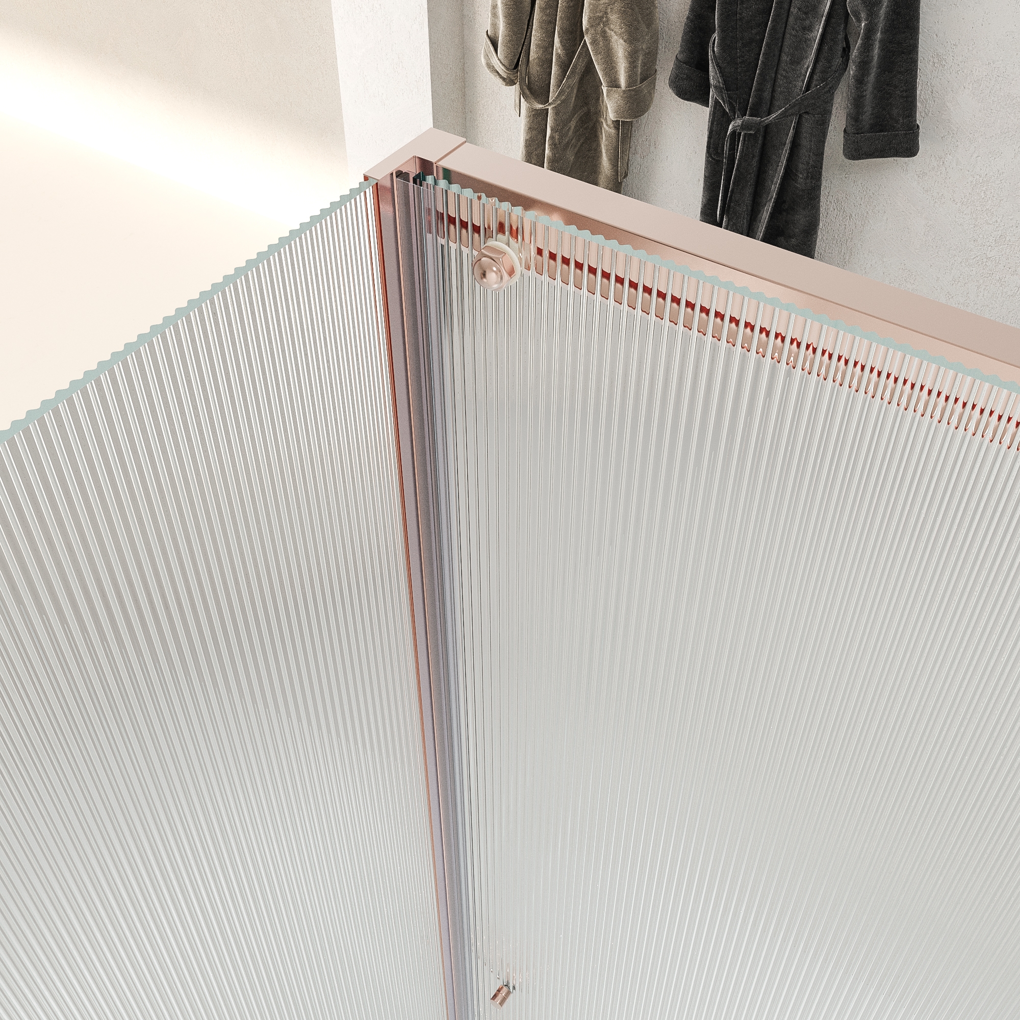 VAROBATH mampara de ducha rectangular 2 fijos 1 puerta NOVUM oro rosa vidrio acanalado3.jpg