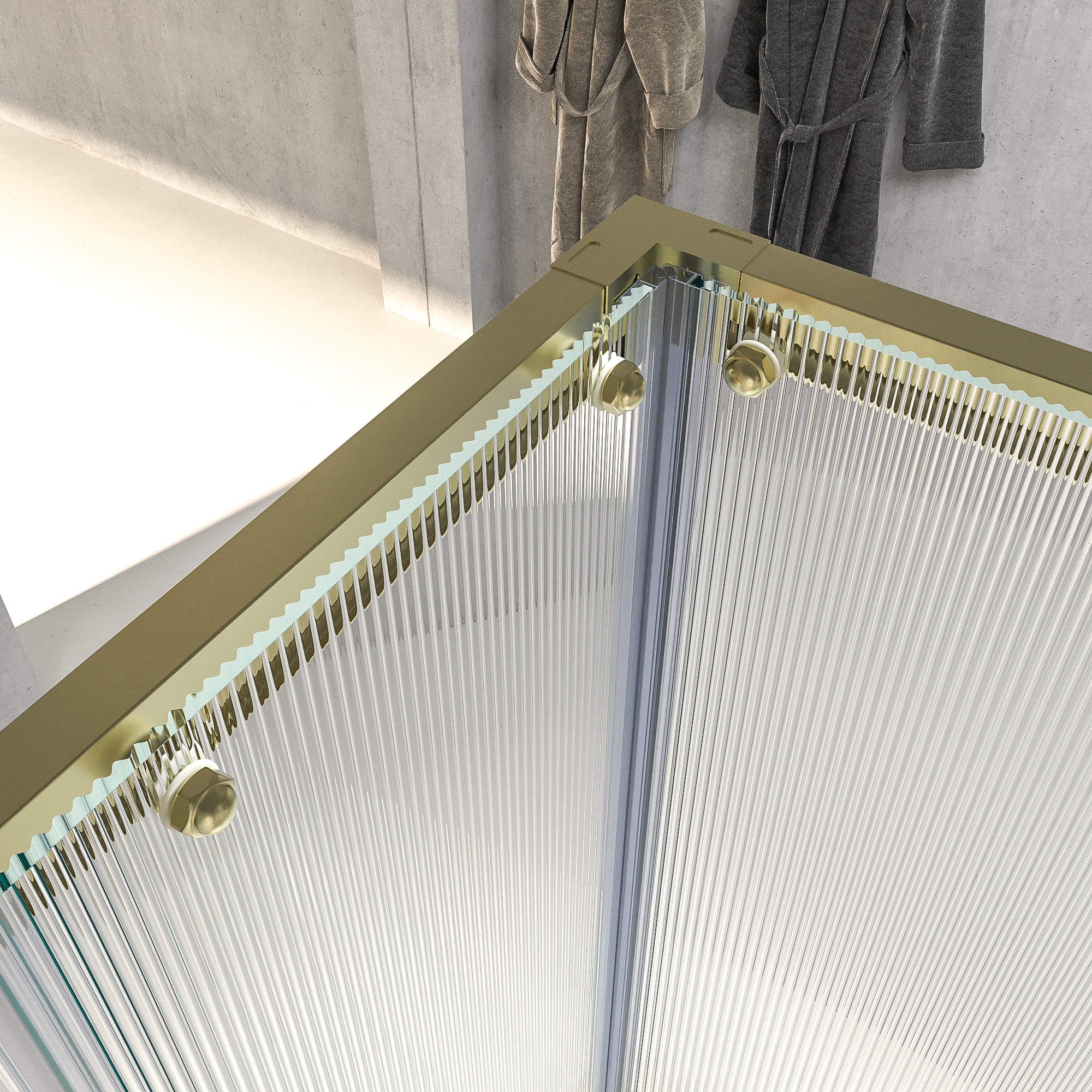 VAROBATH mampara de ducha rectangular 2 fijos 2 puertas NOVUM ORO MATE vidrio acanalado2.jpg