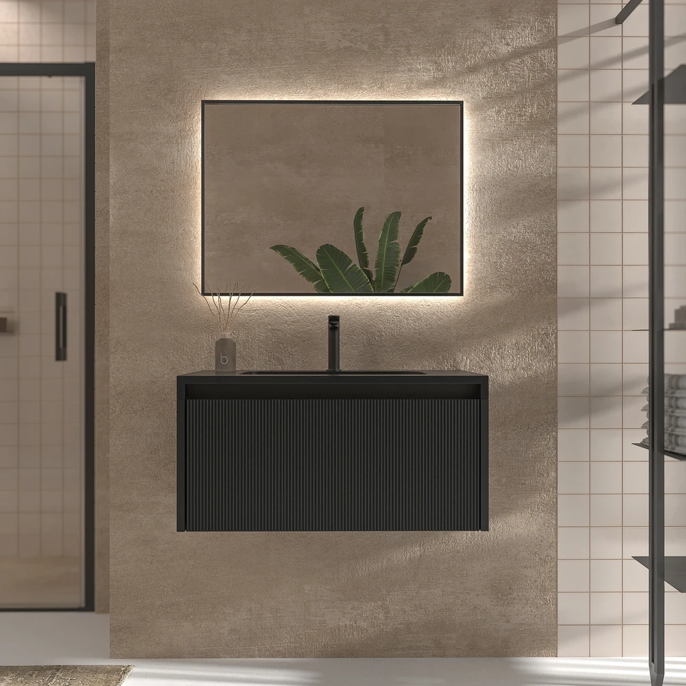VAROBATH mueble de bano BINARIO suspendido 1 cajon negro ral 9005 1.webp