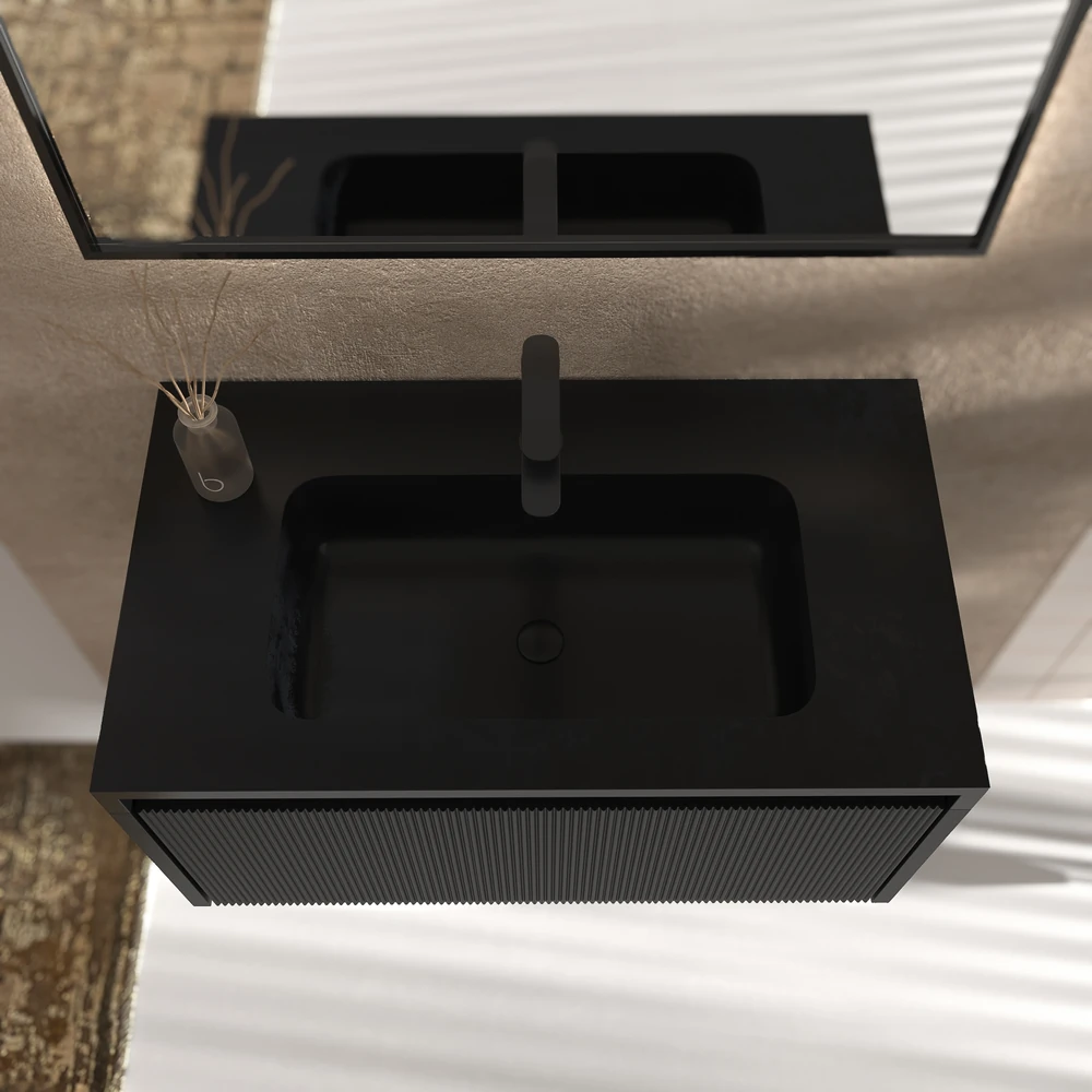 VAROBATH mueble de bano BINARIO suspendido 1 cajon negro ral 9005 3.webp