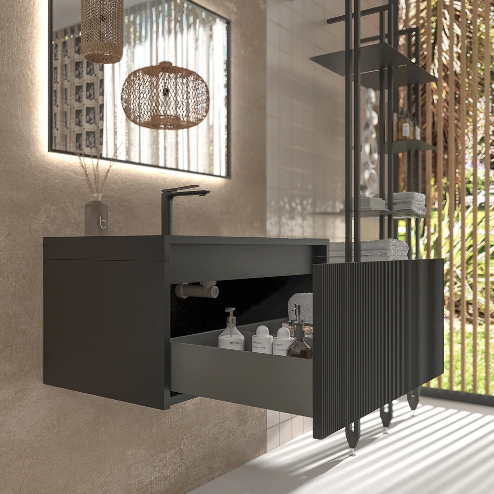 VAROBATH mueble de bano BINARIO suspendido 1 cajon negro ral 9005 6.webp