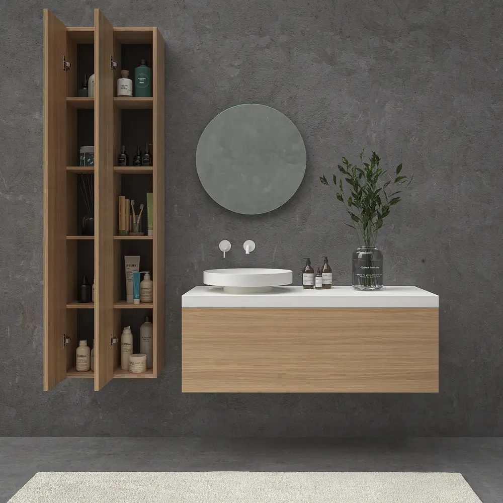 VAROBATH mueble de bano TESIS 1 cajon nogal bohemia 1.webp