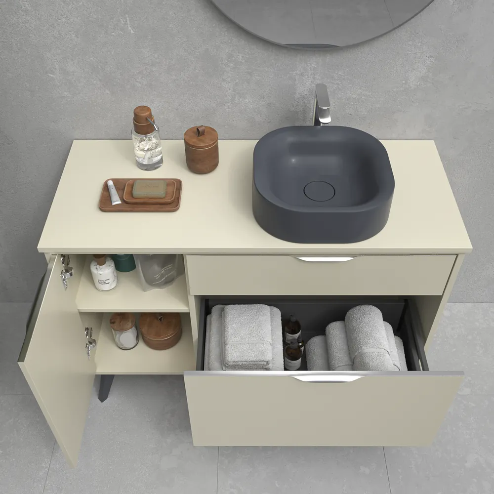 VAROBATH mueble de bano con patas KLUM 2 cajones 1 puerta crema 1013 2.webp