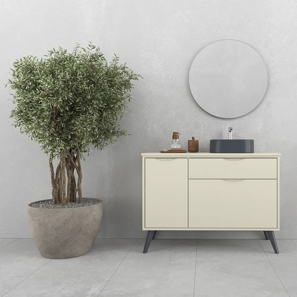 VAROBATH mueble de bano con patas KLUM 2 cajones 1 puerta crema 1013 4.webp