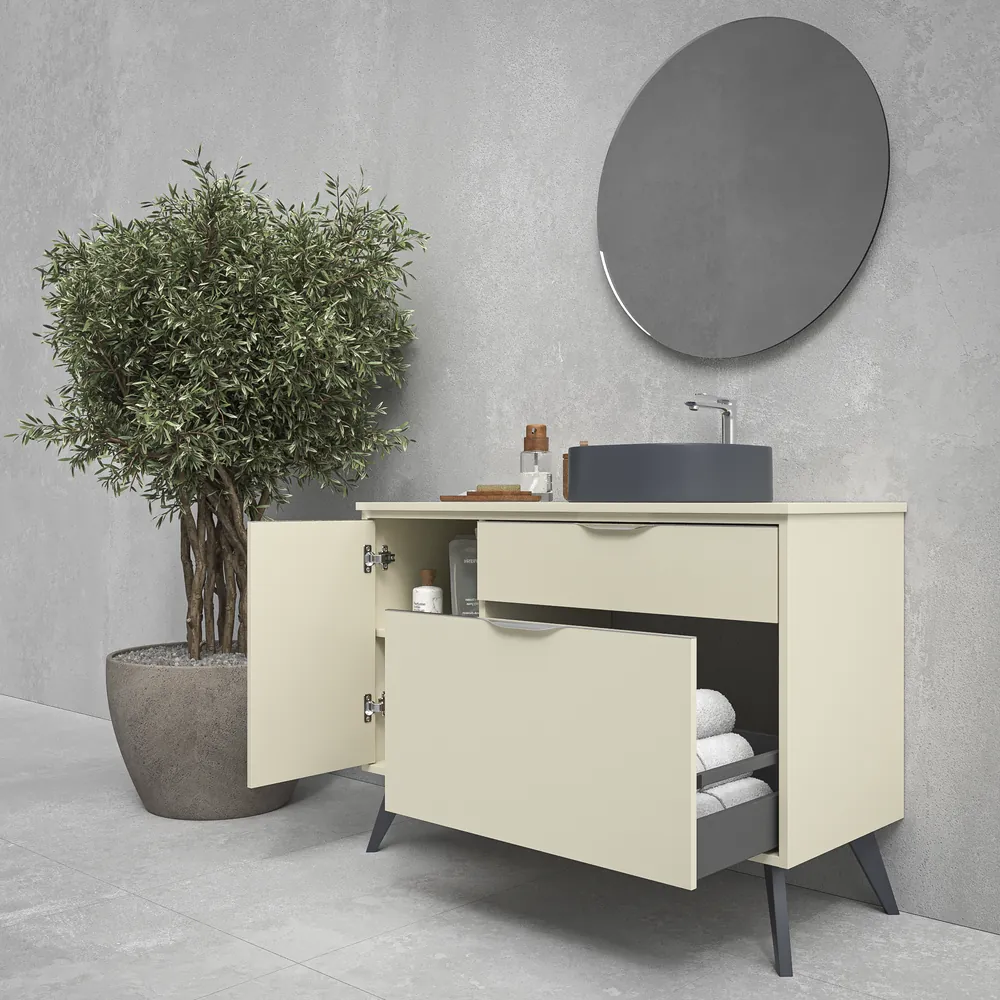 VAROBATH mueble de bano con patas KLUM 2 cajones 1 puerta crema 1013 5.webp