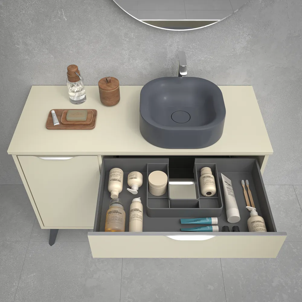 VAROBATH mueble de bano con patas KLUM 2 cajones 1 puerta crema 1013.webp