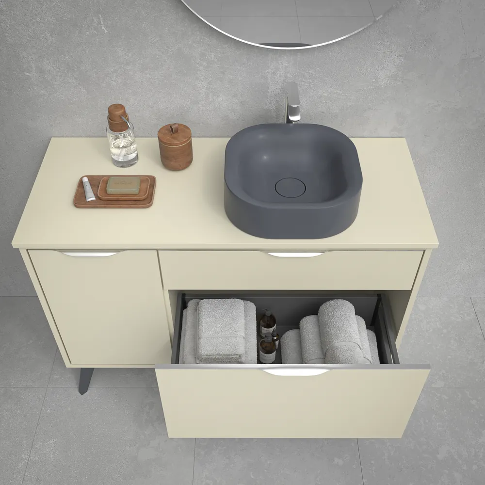 VAROBATH mueble de bano con patas KLUM 2 cajones 1 puerta crema 10131.webp
