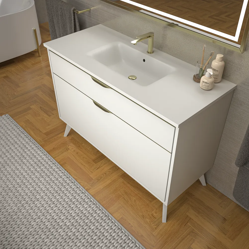 VAROBATH mueble de bano con patas KLUM 2 cajones blanco 9003 3.webp