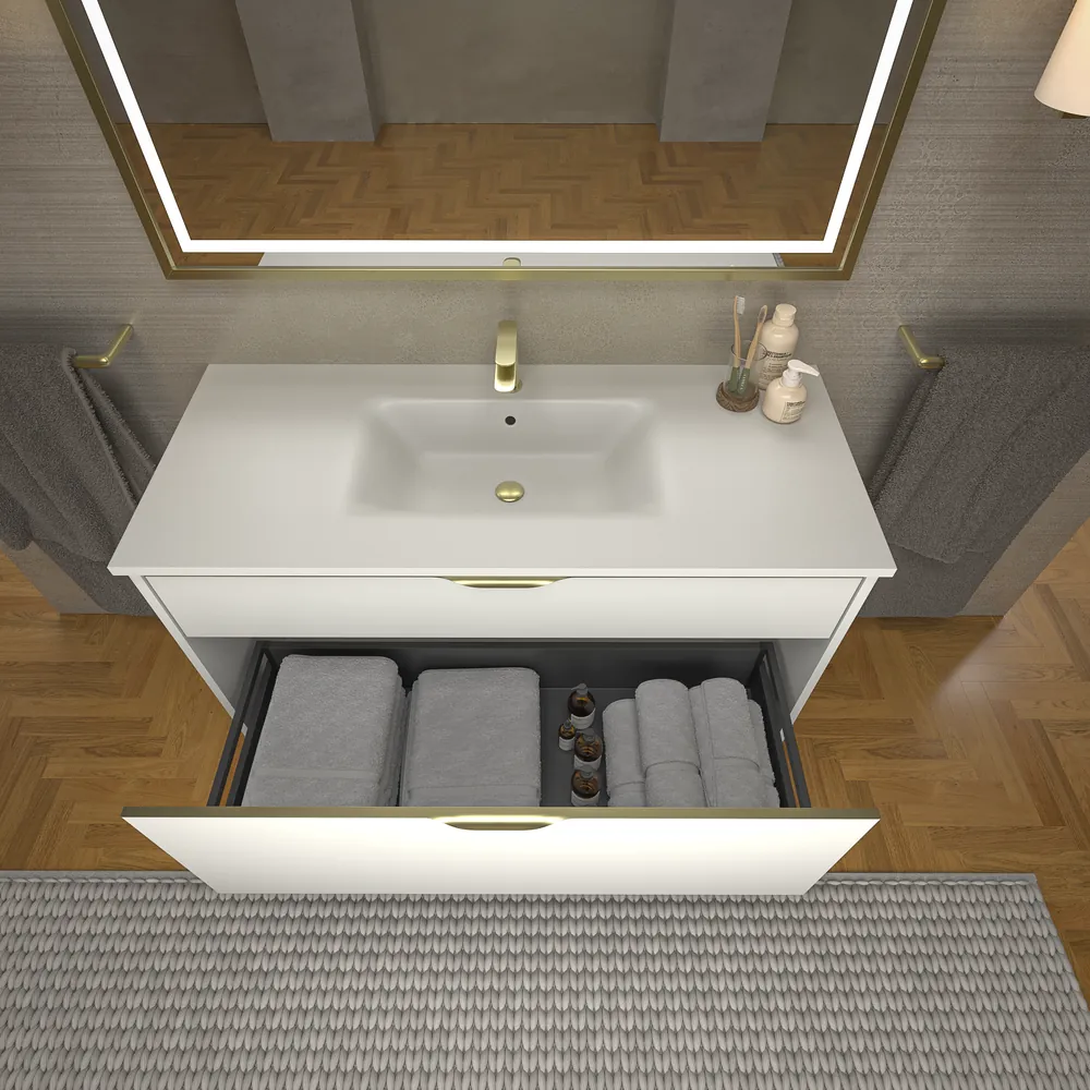 VAROBATH mueble de bano con patas KLUM 2 cajones blanco 9003.webp