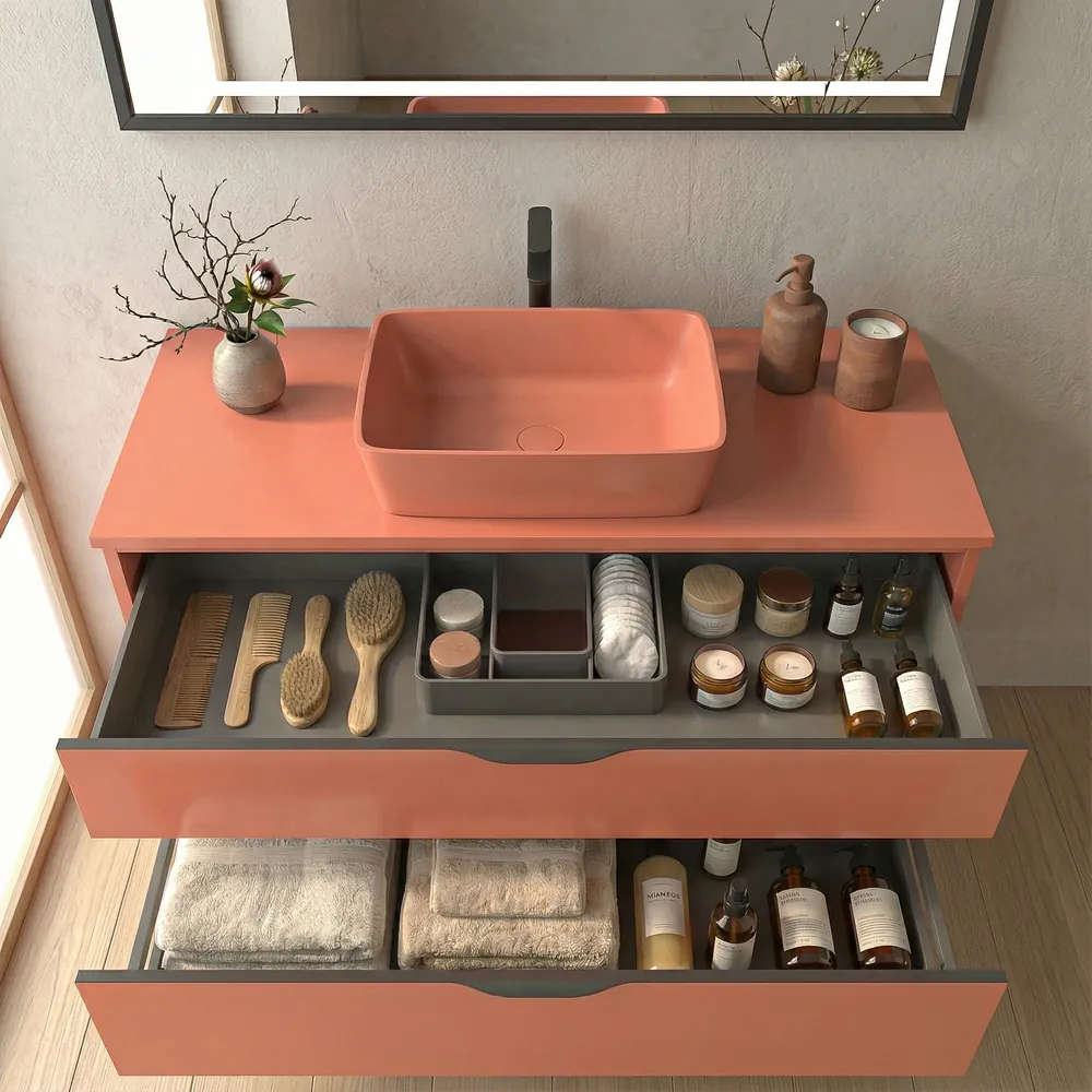 VAROBATH mueble de bano con patas KLUM 2 cajones salmon 3022 2.webp