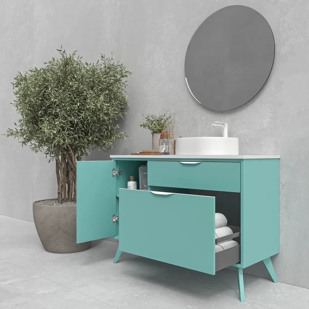 VAROBATH mueble de bano con patas KLUM 2cajones 1puerta verde claro 6027 1.webp