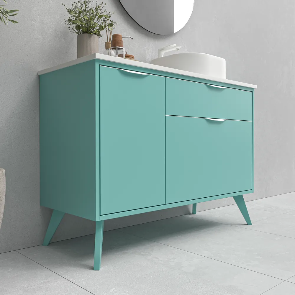 VAROBATH mueble de bano con patas KLUM 2cajones 1puerta verde claro 6027 2.webp
